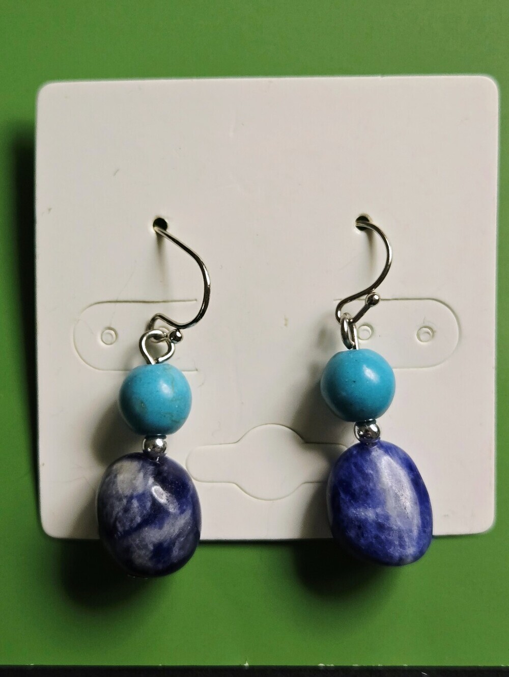 Artisan Fuax Turquoise and Cobalt Blue Lapis Droplet Earrings